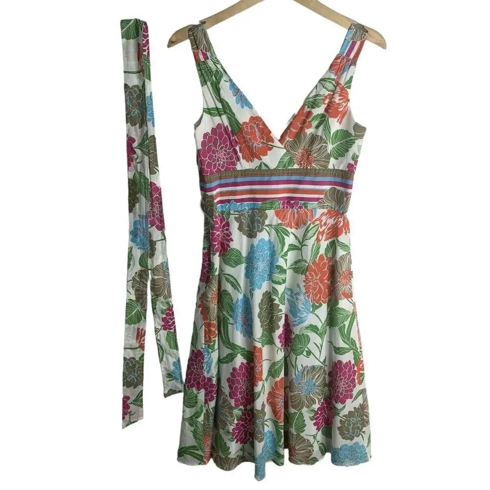 Donna Morgan Raffia Floral V Neck Cotton Sun Dress Womens Size 4 NWT $119 - Picture 14 of 14